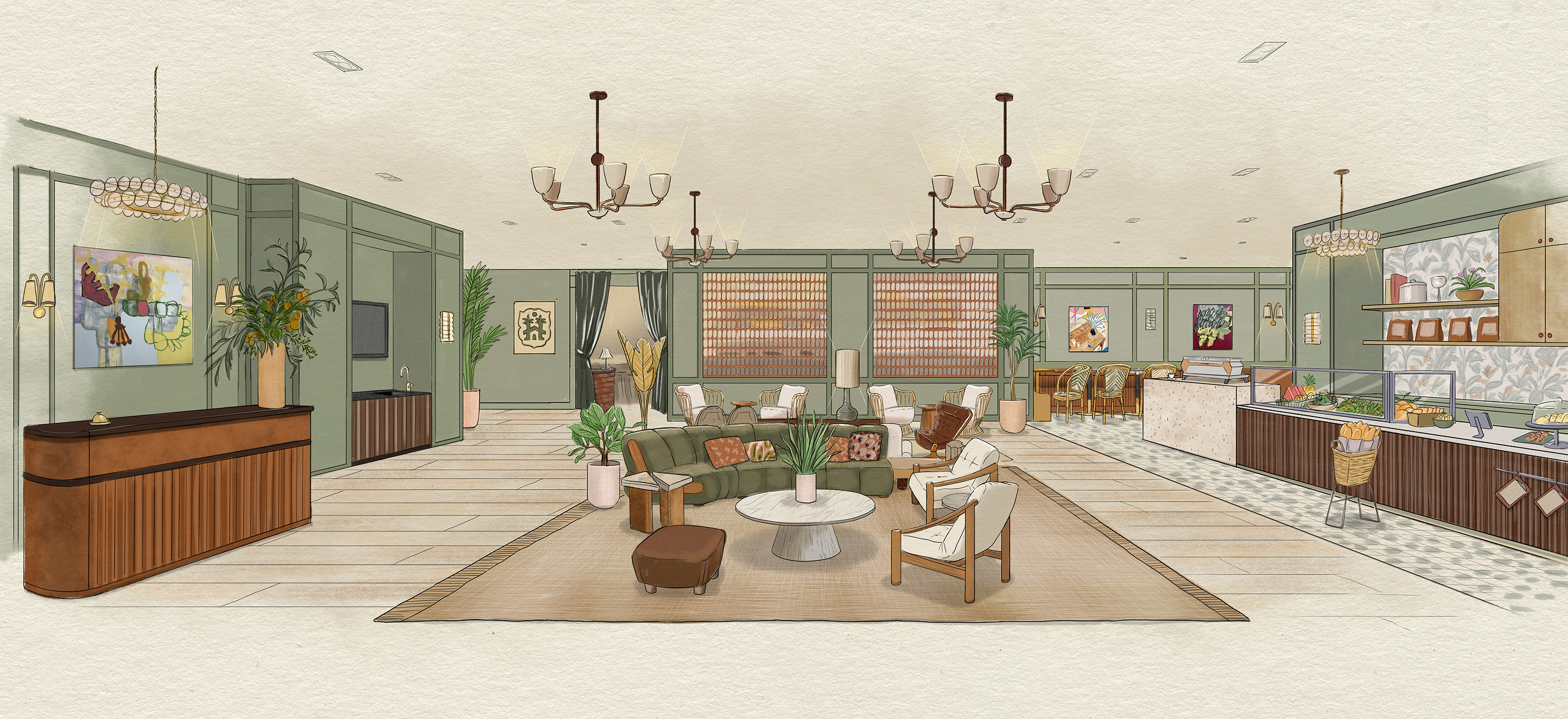 An interior rendering of Hamlin House.